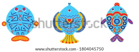 Symmetrical fish illustration elements set