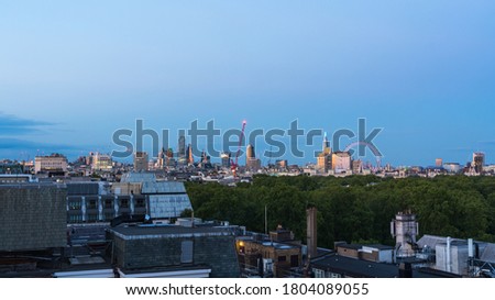 Sunrise London city skyline high vantage point view