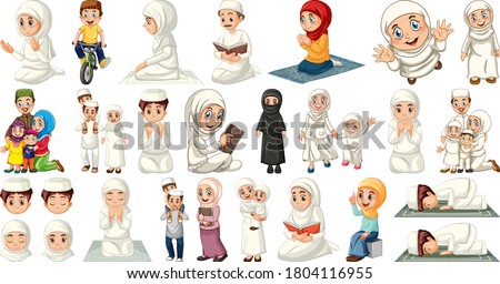 Set of muslim kids character illustration