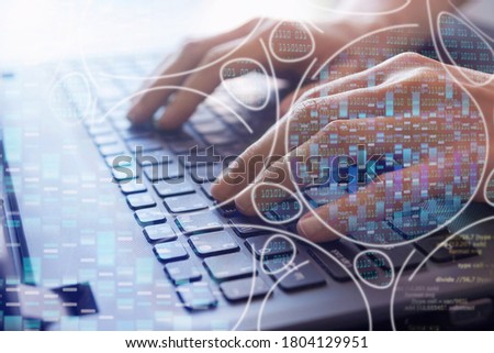 bioinformatics concept, big genomic data visualization, analysis dna software on laptop, dna test and genome map sequence Royalty-Free Stock Photo #1804129951