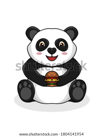 Cute little panda eating burger-vector illustration character.