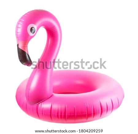 Beach flamingo. Pink pool inflatable flamingo for summer beach isolated on white background. Trendy summer concept. Royalty-Free Stock Photo #1804209259