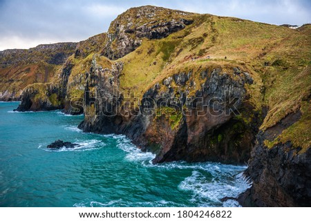 Scenic view over coastline and sea in the Northern Ireland in winter. Concepts: landscape, outdoor, tourism, travel