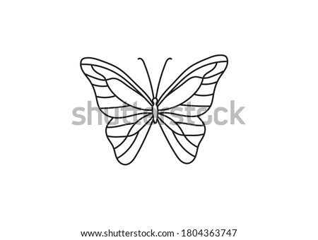 Vector isolated simple minimal graphic contour line butterfly drawing. Colorless single line butterfly drawing coloring page. 