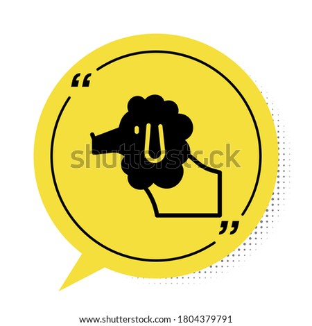 Black French poodle dog icon isolated on white background. Yellow speech bubble symbol. Vector.
