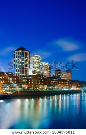 Cityscape of office buildings and restaurants at Puerto Madero, Capital Federal, Buenos Aires, Argentina, South America