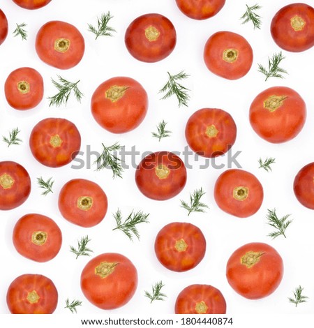 Organic tomatoes and dill seamless pattern on white background