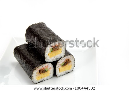 Rolled sushi isolated on a white background.