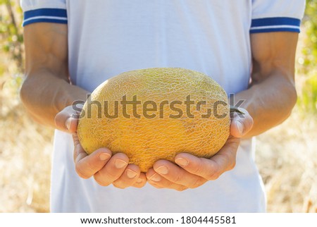 
a man holding a yellow melon in his hands