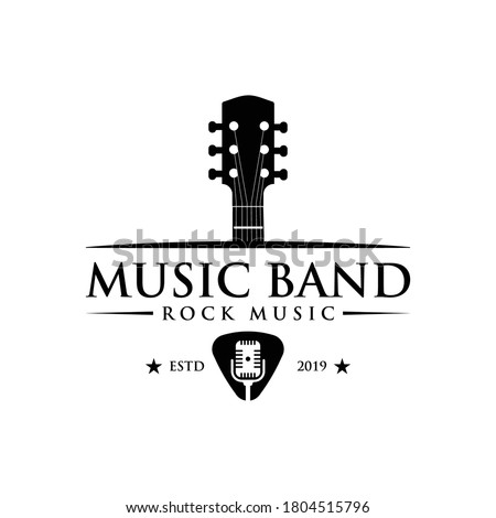 Music and band classic logo, guitar, music club vintage logo
