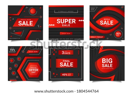 Modern flat editable red colored 3d sale and discount square posts template collection for social media ads. square online sale web internet banner for digital marketing ads. Vector illustration