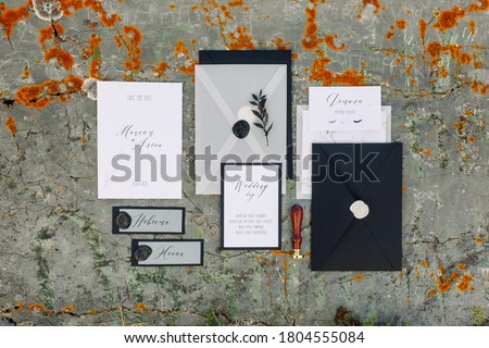 Wedding invitation cards and envelopes. Layout for text or photos, wedding printing.