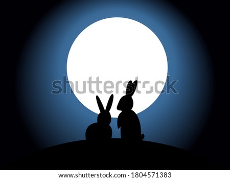 Lovely Rabbits sitting in the moonlight - vector landscape