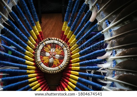 Pow wow in Canada
Communities Huron and Wendat during the annual pow wow of Wendake in Quebec.
A Pow wow is a social gathering held by native American communities to meet, dance, pray, sing, socialize Royalty-Free Stock Photo #1804674541