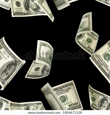 Dollar seamless money background. One hundred dollars of America. Usd cash money isolated on black.