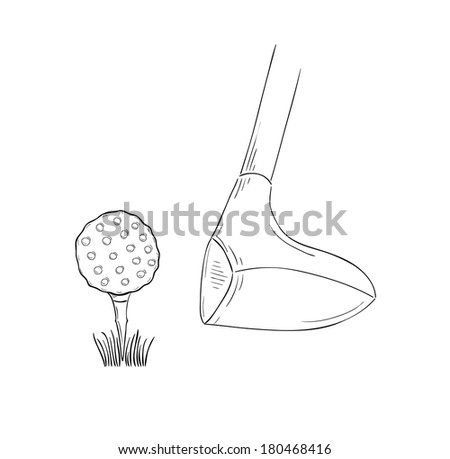 sketch of the golf ball and golf club on white background, isolated