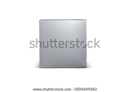 silver box mock-up isolated on white background. Blank packaging boxes