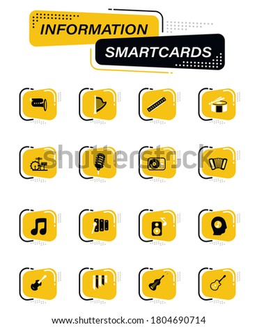 Music color vector icons on information smart cards for user interface design