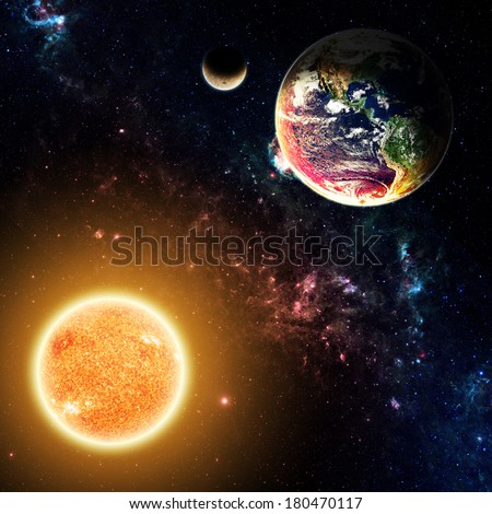 Earth and Moon Above the Sun - Elements of this Image Furnished by NASA