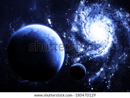 Blue Planet Above Galaxy - Elements of this Image Furnished by NASA