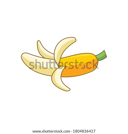 Cartoon bananas. Open Peel banana, yellow fruit