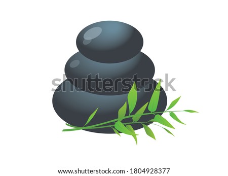Pile of hot stones for spa procedures icon vector. Massage stones with bamboo vector. Lava stones isolated on a white background. Pile of massage pebbles vector. Stacked zen stones stack vector