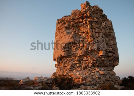 cerrillos tower in punta entinas sabinar natural area - Almeria Royalty-Free Stock Photo #1805033902