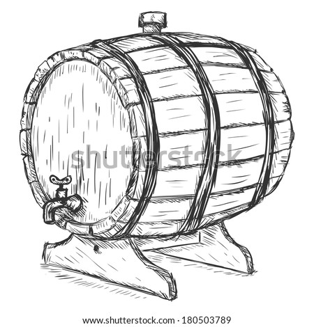 Vector Sketch Illustration - wooden wine barrel with faucet