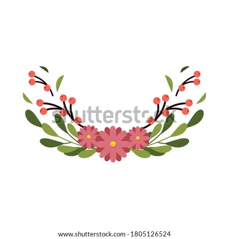 pink flowers with leaves wreath design, natural floral nature plant ornament garden decoration and botany theme Vector illustration