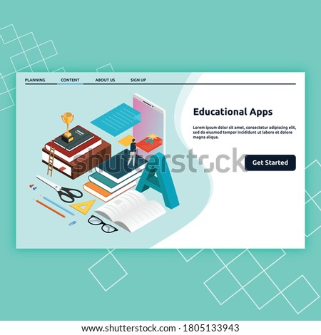 Education Apps. Education landing page with 3d images. Isometric illustration design for education, learning, knowledge and more.