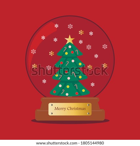 Merry Christmas glass ball. Vector illustration. Red background. Perfect for greeting cards, party invitations, posters, stickers, pin, scrapbooking, icons. Vector illustration.Merry Christmas & Happy