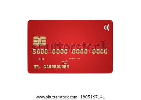 Red credit card with golden numbers isolated on white Royalty-Free Stock Photo #1805167141