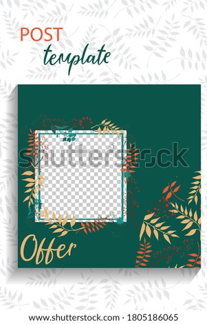 Social media post template with hand-drawn floral elements. Vector illustration