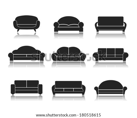 Modern luxury sofas and couches furniture icons set for living room vector illustration Royalty-Free Stock Photo #180518615