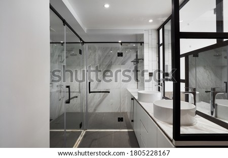 Modern and comfortable interior,
Bedroom bathroom Royalty-Free Stock Photo #1805228167