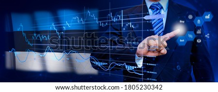 Businessman touching data analytics process system with KPI financial charts, dashboard of stock and marketing on virtual interface. With Estonia flag in background.