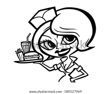 Cute Waitress 2 - Retro Clipart Illustration