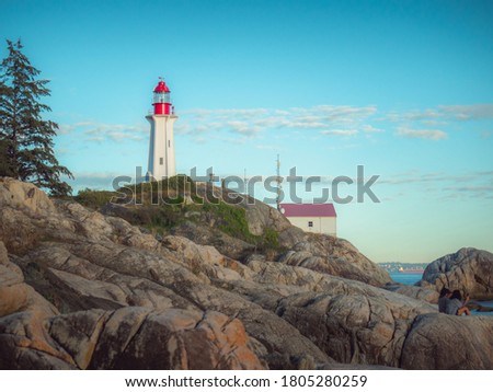 A charming lighthouse during summer sunset in Vancouver Canada.