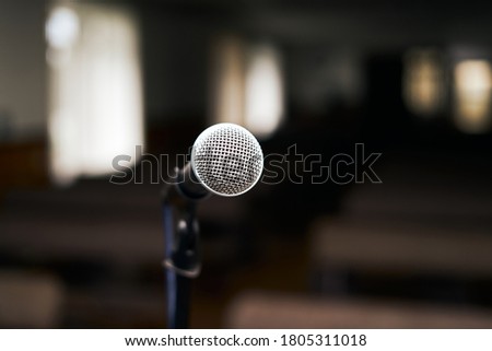 Microphone in dark room, sound recording equipment