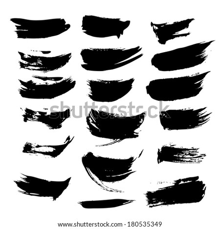 Set of hand drawn strokes of black paint