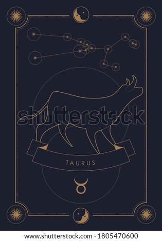 Astrological zodiac sign. Constellation and symbol. Poster illustration with moon and stars frame.