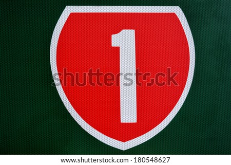 Number 1 State Highway road sign background. Road trip concept. No people. Copy space