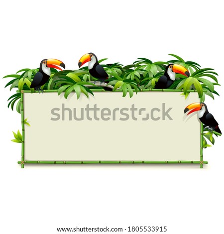 Vector Green Bamboo Board with Toucans isolated on white background
