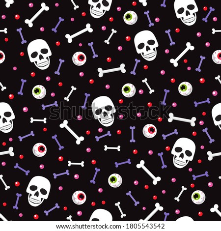 Skull and eyeball seamless pattern on blue background. halloween skull pattern background. vector illustration