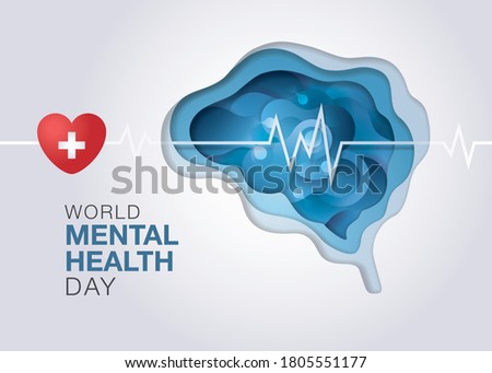 World mental health day, Abstract form of fluid liquid on brain shape, Encephalography brain, epilepsy and awareness, seizure disorder, Mental health awareness concept, Paper art vector