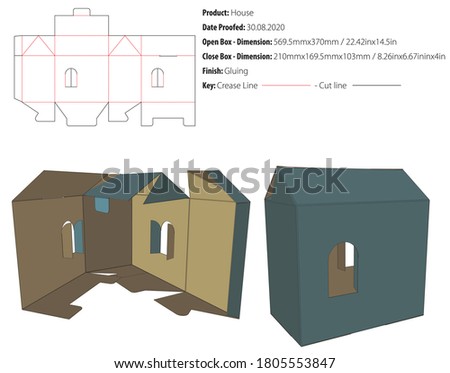 House box packaging design template gluing die cut - vector