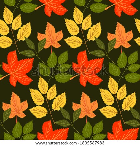 autumn leaves seamless vector pattern, botanical illustration