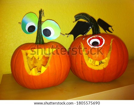 Little Kid friendly decorated  Halloween pumpkins
