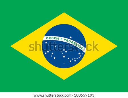 Flat design green soccer field, brazil flag, vector background illustration
