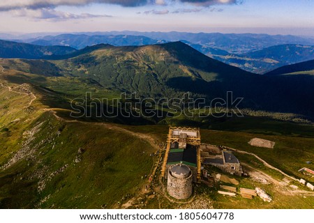 Black Mountain or Pip Ivan, one of the highest peaks of the Carpathians, the White Elephant Observatory, top view of the trails to the popular mountain.